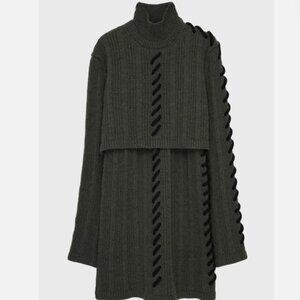 Zara SRPLS Women Knit Wool Green Sweater Long Sleeve Dress New Small